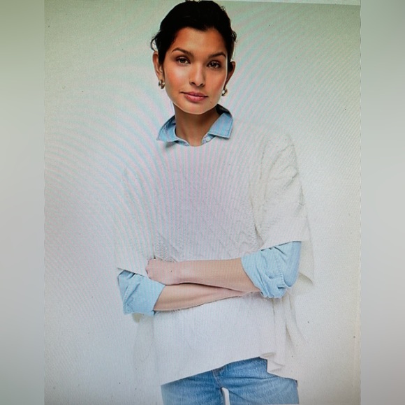 J CREW WOMENS FISHERMAN CABLE KNIT PONCHO IN IVORY ONE SIZE NWT! - Picture 1 of 5